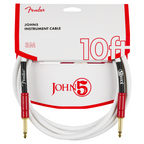 Fender John 5 Inst Cable in white and red, 10-foot guitar lead with durable connectors and flexible cable for musician use