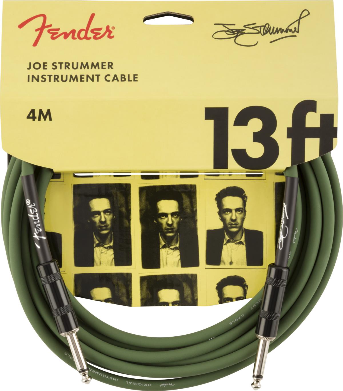 Fender Joe Strummer Pro 13-inch guitar lead cable in drab green, high-quality instrument cable for electric guitars.