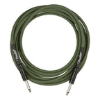 Fender Joe Strummer Pro 13-inch guitar lead in drab green with metal connectors, designed for musical instrument connection.