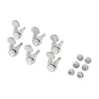 Fender locking Stratocaster and Telecaster guitar tuners in brushed chrome, set of six, with detailed tuning mechanisms visible.