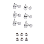 Fender locking Stratocaster and Telecaster guitar tuners in polished chrome, set of 6, with detailed metal components and branding.