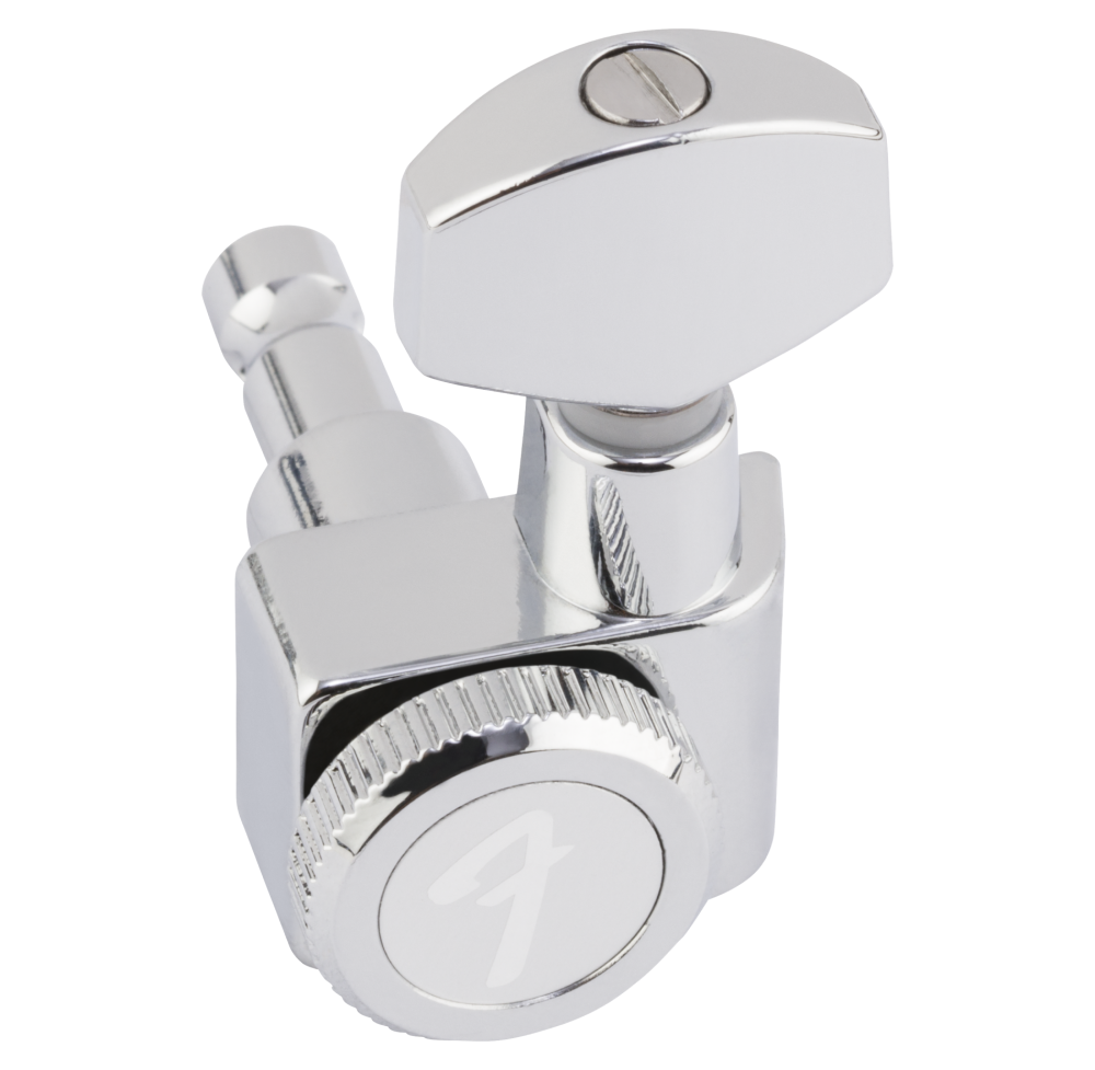 Fender locking left-handed guitar tuners for Stratocaster and Telecaster, polished chrome finish, set of 6 guitar parts.