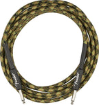 Fender Professional Series 18.6ft guitar instrument cable in woodland camo, with flexible cable and durable connectors.