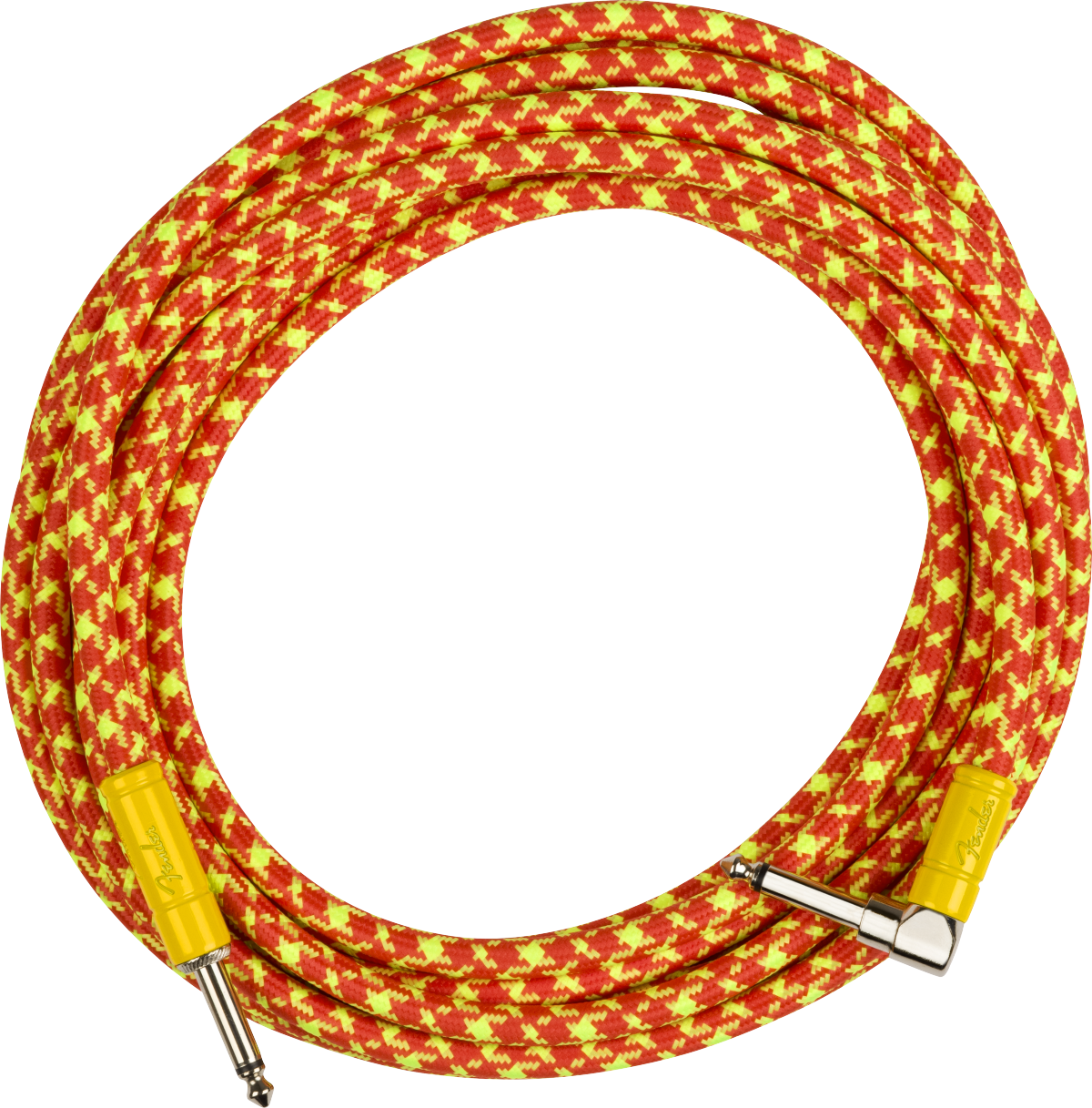 Fender MonoNeon angled 18.6-foot orange guitar cable with durable connectors and flexible design for electric guitar setup