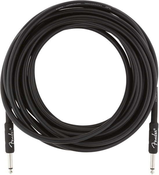 Fender Professional Series 25ft black straight guitar cable, instrument lead with durable connectors and flexible design.