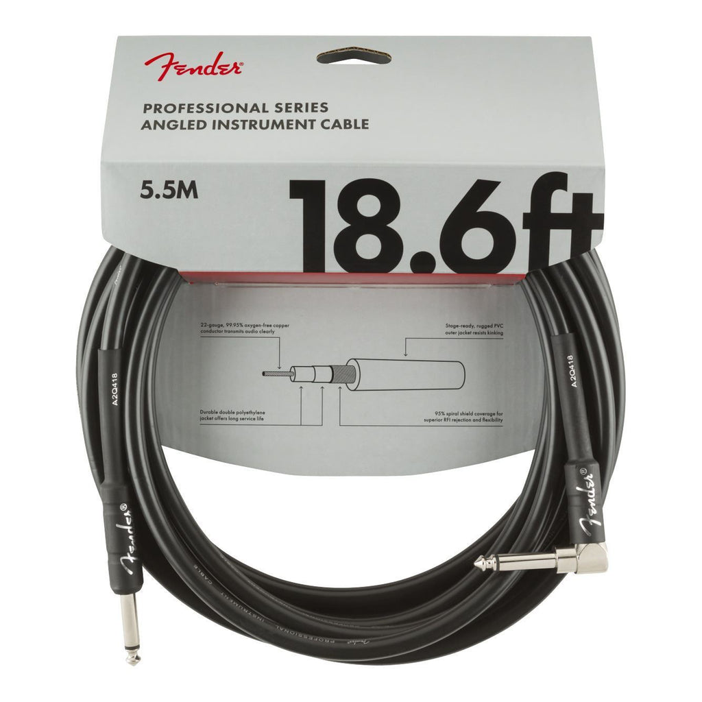 Fender Professional Series 18.6ft Straight/Angle Instrument Guitar Cable in Black