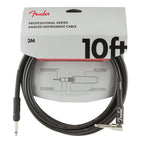 Fender Professional Series 10-foot black guitar instrument cable with straight and angled connectors on a plain background.