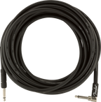 Fender Professional Series 25ft black guitar cable with straight and angled connectors for electric guitars.
