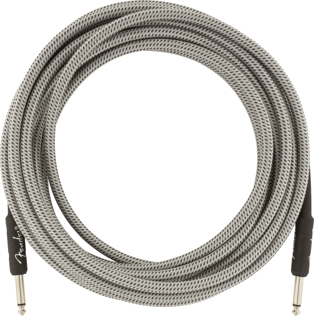 Fender Professional Series 18.6ft white tweed guitar cable, instrument lead for electric guitars, with durable connectors.