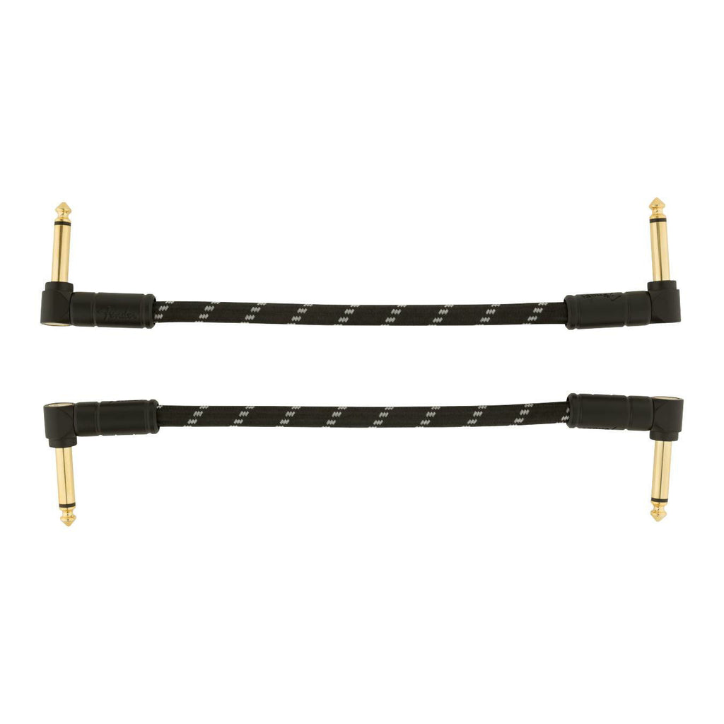 Fender Deluxe Series 6-inch black tweed angle/angle guitar cables, 2-pack, shown coiled with connectors visible.