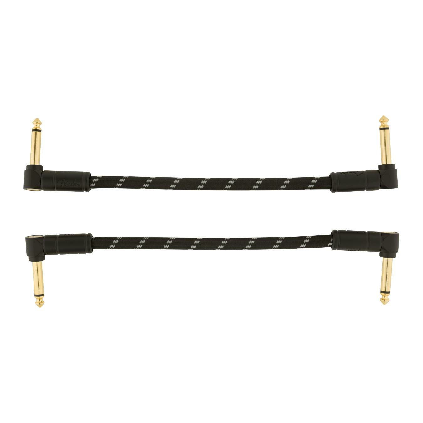 Fender Deluxe Series 6-inch black tweed angle/angle guitar cables, 2-pack, shown coiled with connectors visible.