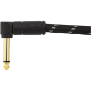 Fender Deluxe Series 6-inch black angle/angle guitar cables in tweed, 2-pack, for reliable instrument connection.