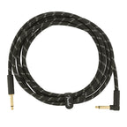 Fender Deluxe Series 10-foot black tweed guitar lead with straight and angled connectors for electric guitars.