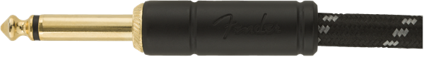 Fender Deluxe Series 10-foot black tweed guitar cable with straight and angled connectors, ideal for electric guitar setups.