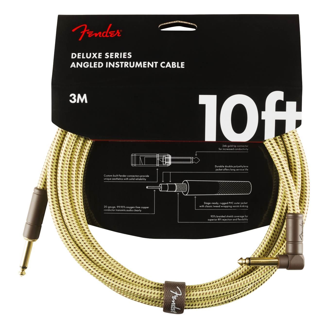 Fender Deluxe Series 10ft Straight/Angle Instrument Guitar Cable in Tweed