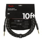 Fender Deluxe Series 10ft straight guitar cable in black tweed, showing durable instrument lead with straight connectors.