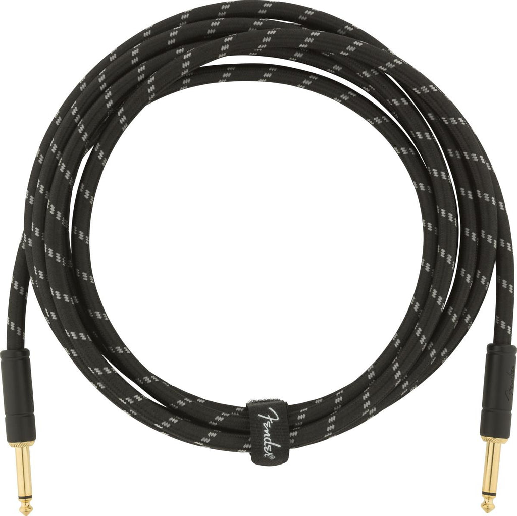 Fender Deluxe Series 10ft black tweed straight guitar cable, high-quality instrument lead with durable connectors.