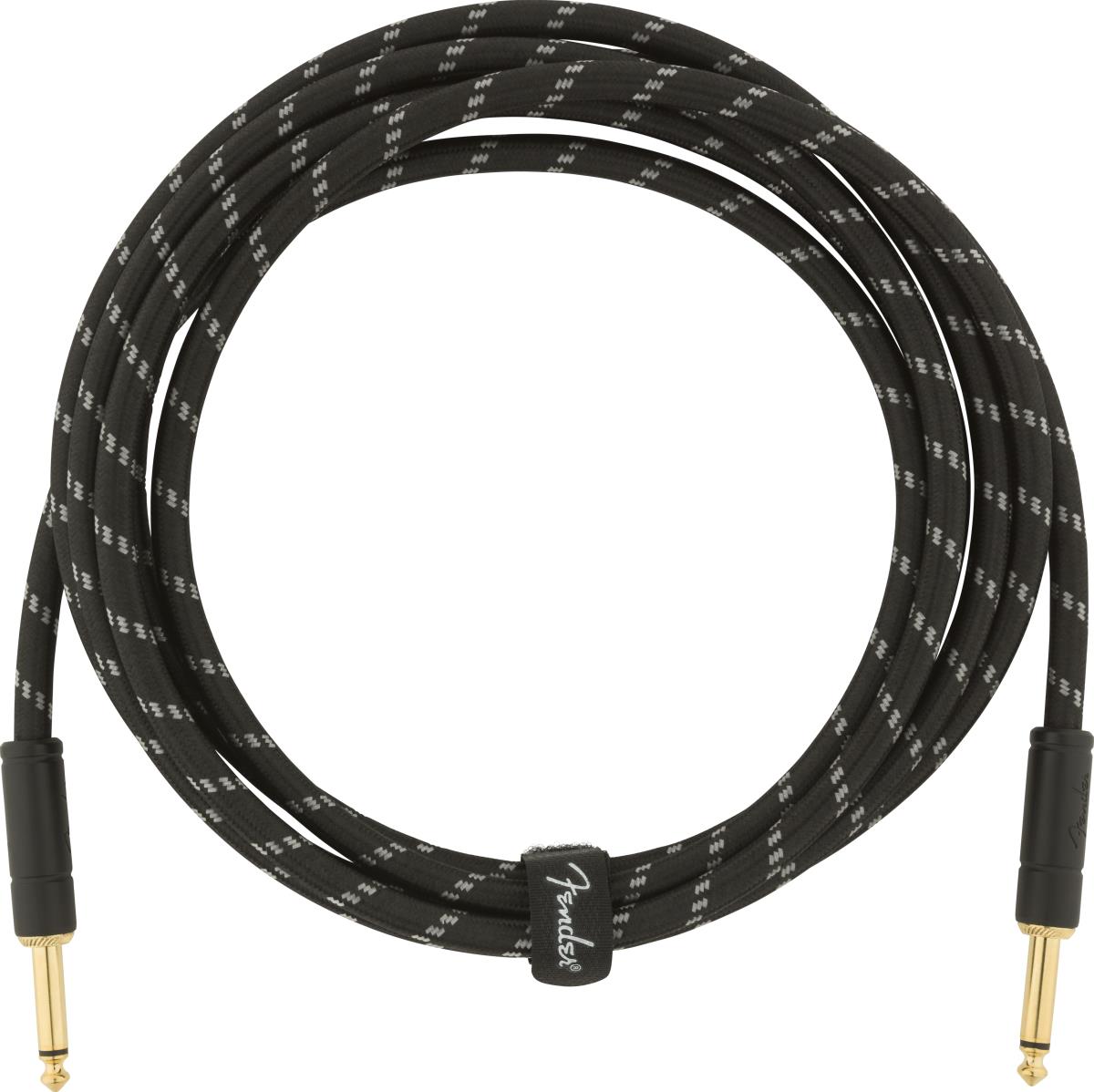 Fender Deluxe Series 10ft black tweed straight guitar cable, high-quality instrument lead with durable connectors.