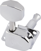 Fender 70s F-Style Stratocaster/Telecaster tuners in chrome, set of 6, showing detailed close-up of tuning pegs and hardware.