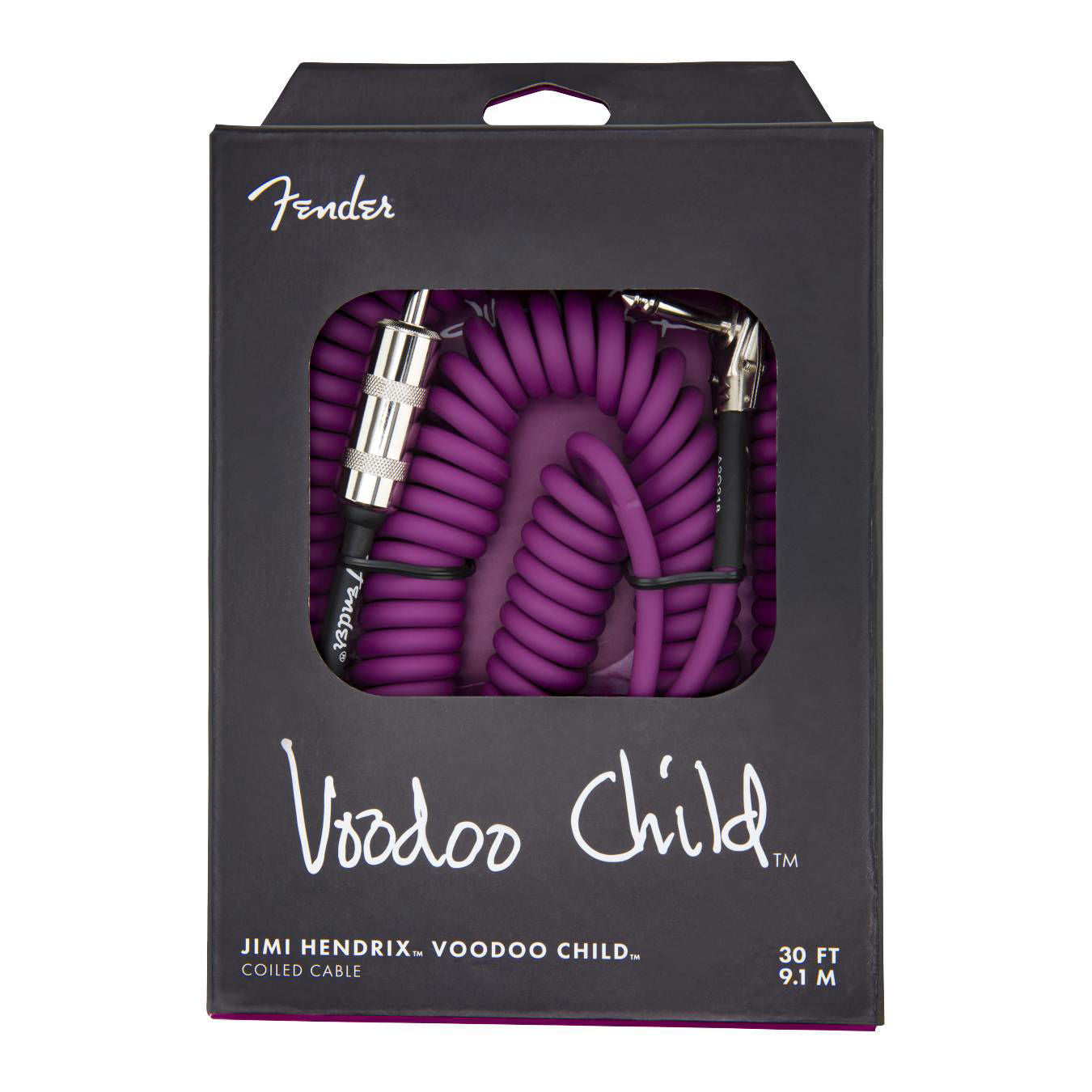 Fender Hendrix Voodoo Child purple guitar lead cable for electric guitars, with flexible connectors and vibrant purple color.