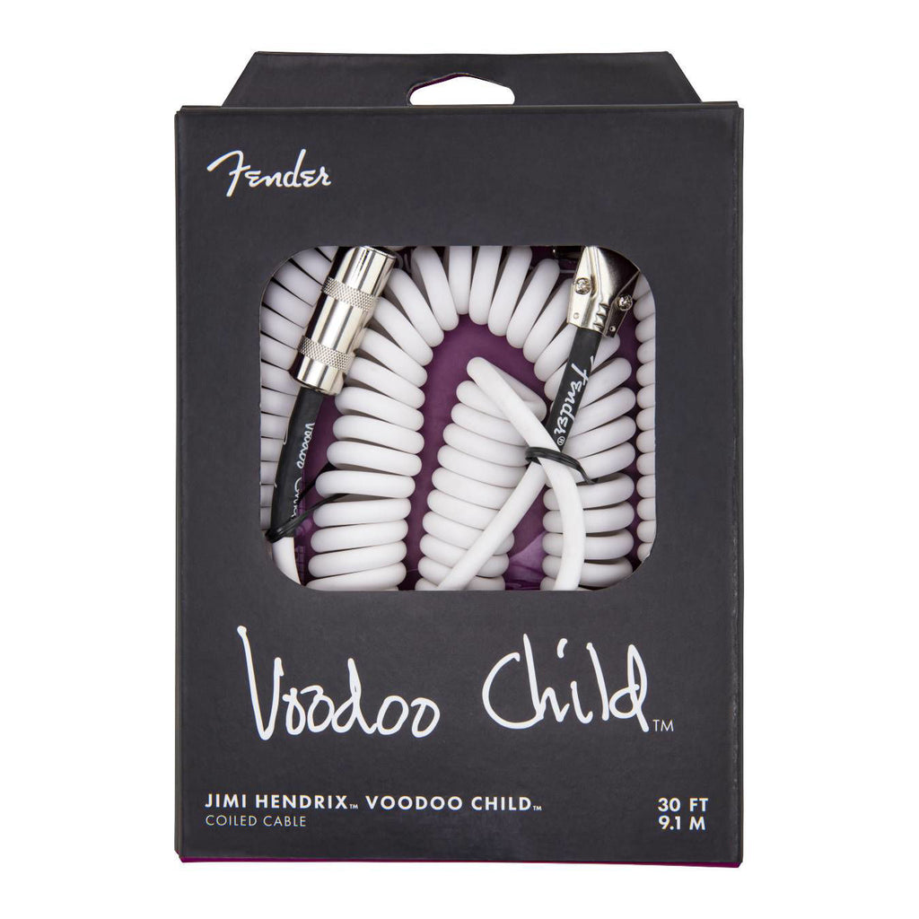 Fender Hendrix Voodoo Child white guitar cable for electric guitars, high-quality Fender guitar lead with durable connectors.