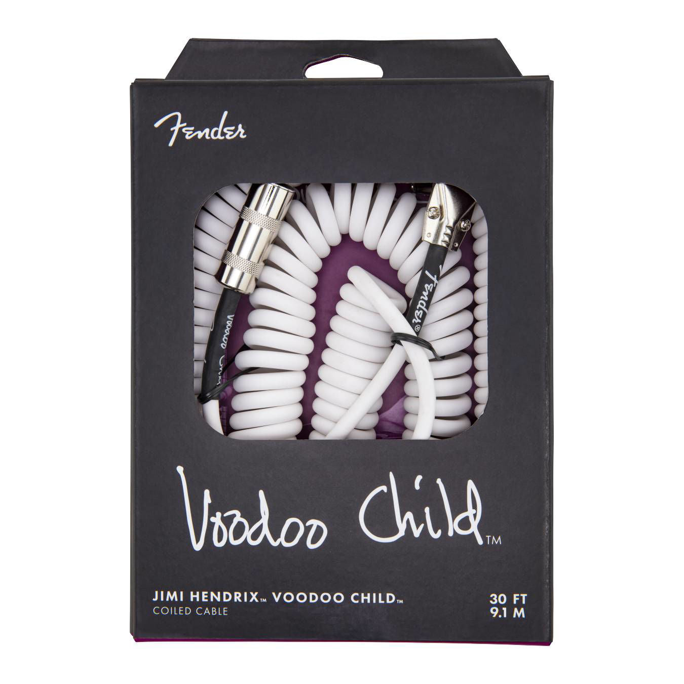 Fender Hendrix Voodoo Child white guitar cable for electric guitars, high-quality Fender guitar lead with durable connectors.