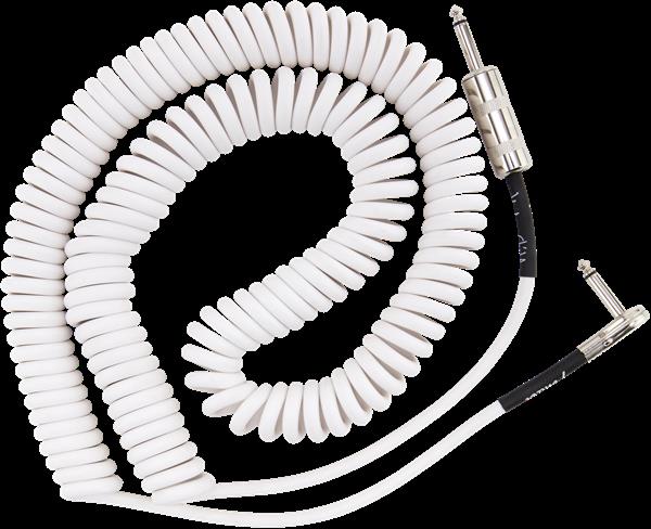 Fender Hendrix Voodoo Child white guitar cable connecting electric guitar to amplifier, high-quality Fender guitar lead.