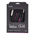 Fender Hendrix Voodoo Child black guitar cable, a high-quality lead for electric guitars, shown coiled with connectors visible.