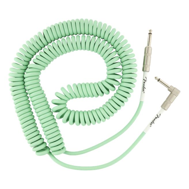 Fender Original Series 30-foot surf green coil guitar cable with straight and angle connectors, ideal for electric guitar setups.