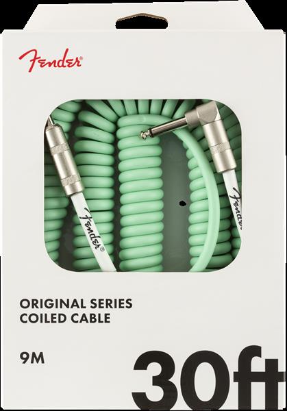 Fender Original Series 30-foot surf green guitar cable with straight and angle connectors, designed for electric guitar leads.