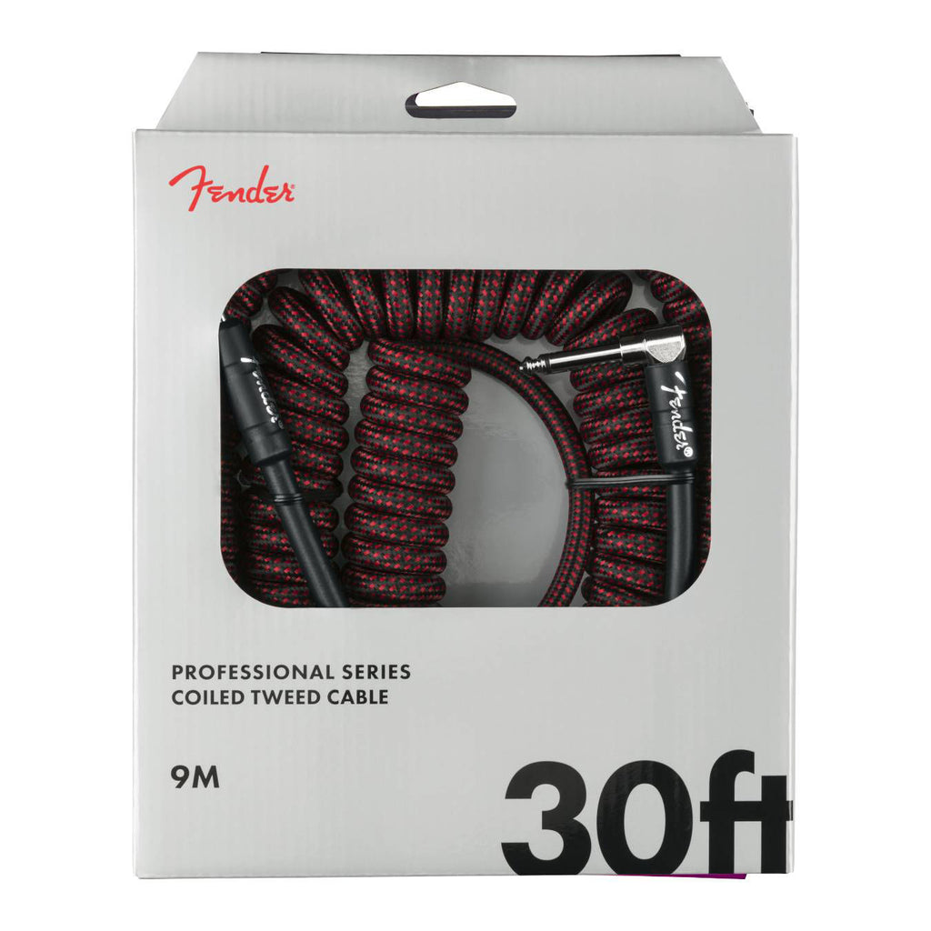 Fender Professional 30ft red Tweed guitar cable, a high-quality coil lead for electric guitars, with durable connectors and vibrant finish.