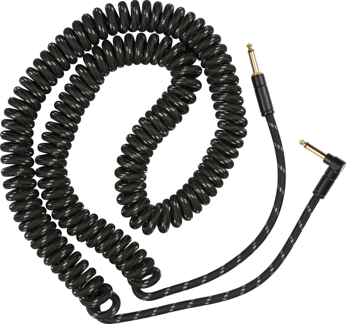 Fender Deluxe Coil 30ft black tweed guitar cable, a coiled instrument lead with durable construction and flexible length.