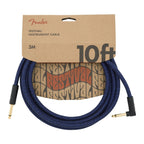 Blue Fender Festival Pure Hemp 10ft angled guitar cable, high-quality instrument lead for electric guitars with durable design.