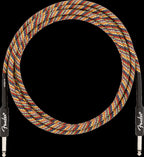 Fender 10-foot angled pure hemp rainbow guitar cable with 1/4 inch jack for electric guitar connections.