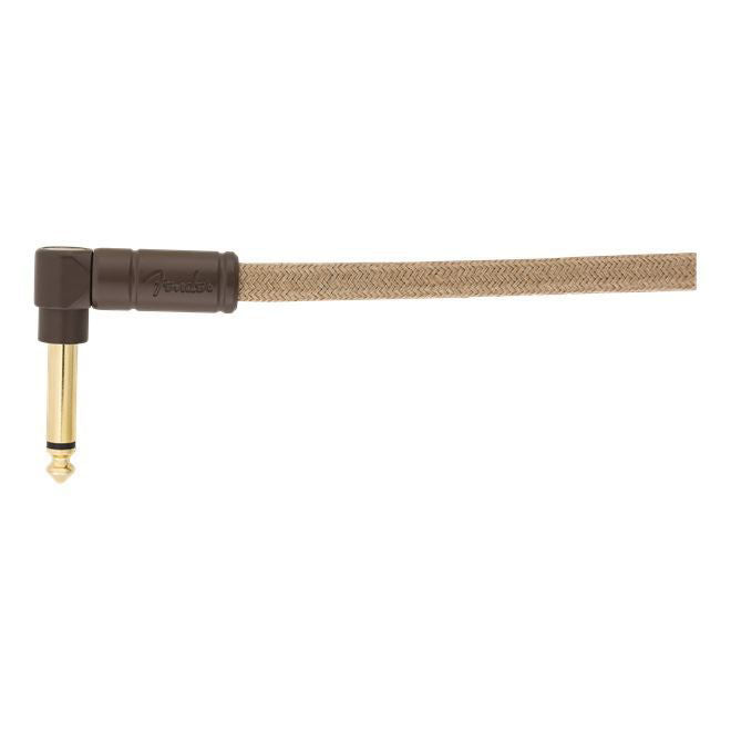 Fender Festival Pure Hemp 18.6ft angled guitar cable in natural color, showing the textured hemp exterior and 1/4-inch plug end.