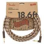 Fender Festival Pure Hemp 18.6ft brown stripe angled guitar cable showing the braided hemp exterior and 1/4 inch connectors.