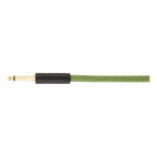 Fender 18.6-foot angled pure hemp guitar cable in green, showcasing the durable cable and angled connector for electric guitars.