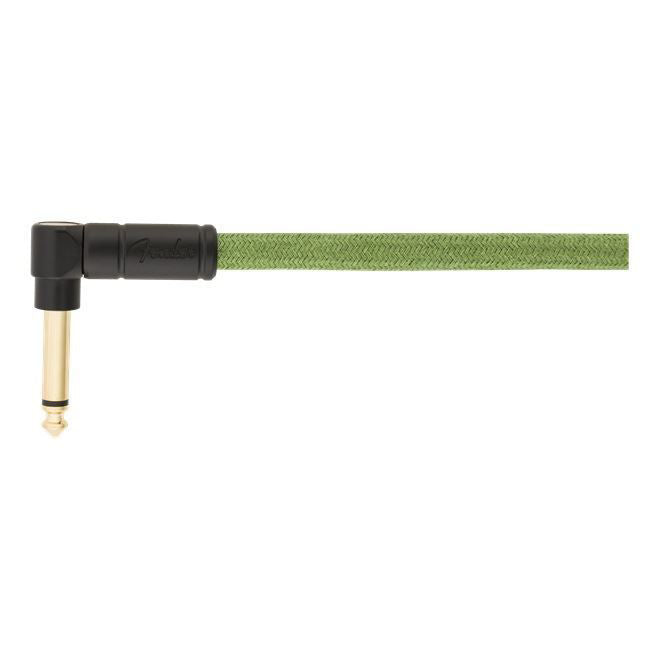 Fender 18.6-foot angled pure hemp guitar cable in green, designed for electric guitars and musical instrument connections.