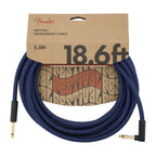 Fender Festival Pure Hemp 18.6ft blue angled guitar cable, high-quality instrument lead with durable construction.