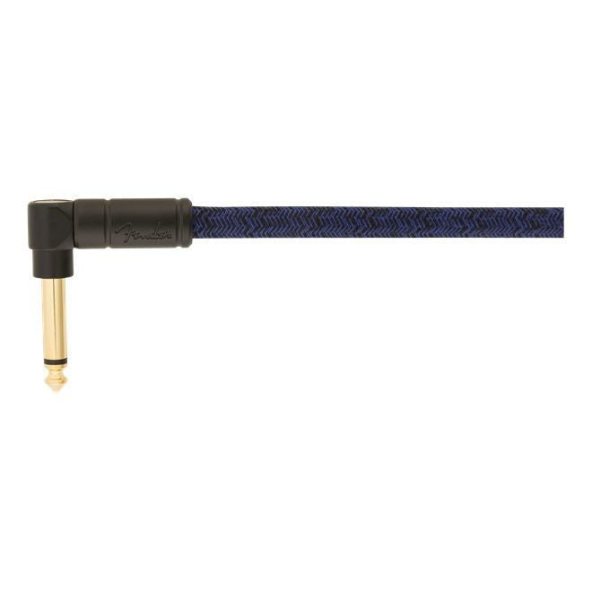 Blue Fender Festival Pure Hemp 18.6ft angled guitar cable for electric guitars, featuring eco-friendly hemp material and durable construction.