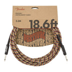 Fender Festival Pure Hemp 18.6ft rainbow guitar cable, instrument lead with colorful woven design and durable connectors.