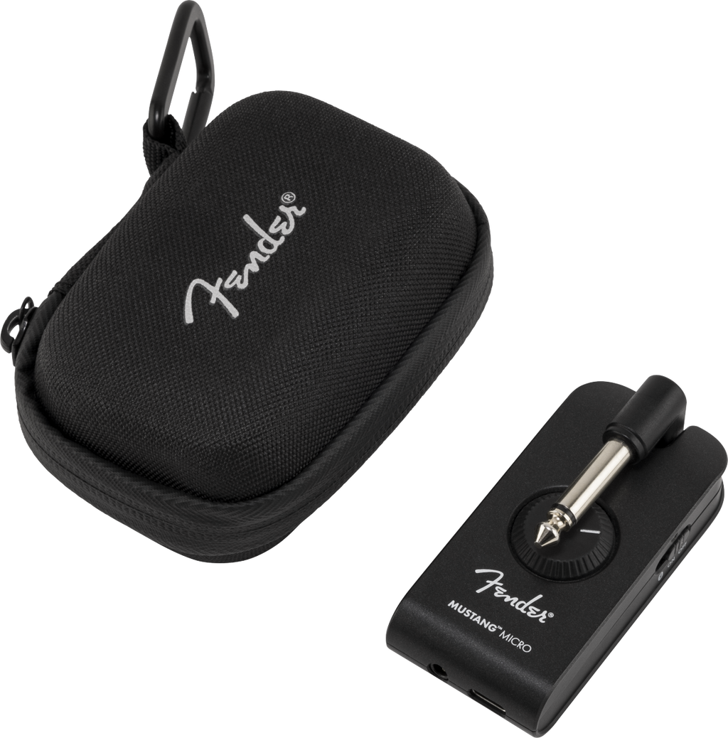 Fender Mustang Micro guitar accessories case in black, designed to protect and carry Fender Mustang Micro amplifier.