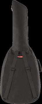 Black Fender FA405 dreadnought guitar gig bag with padded straps and handles for easy transport and protection.