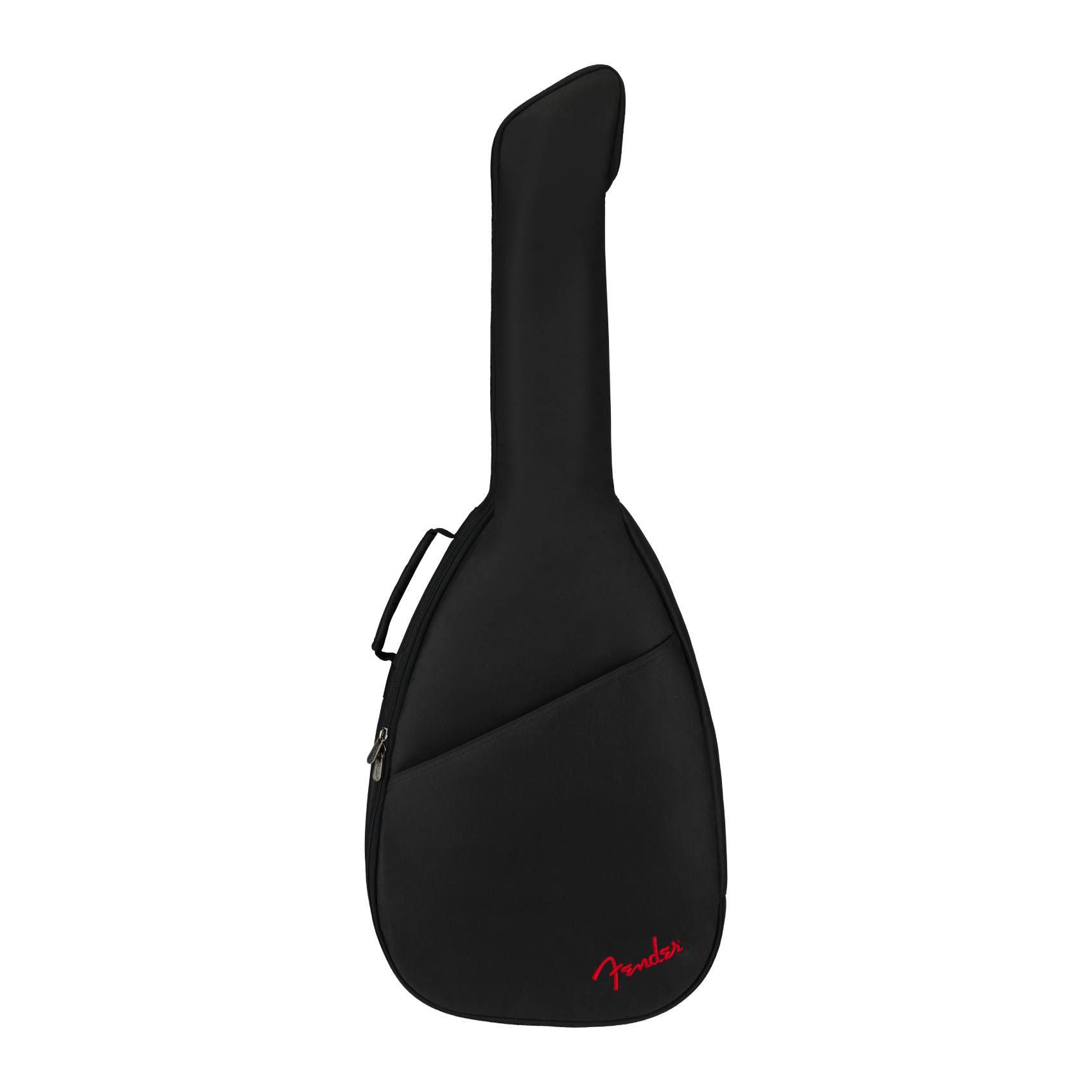 Black Fender FAS405 small body acoustic guitar gig bag with padded exterior and carrying handle for safe transportation.