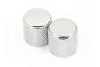 Set of two Fender chrome dome knobs with knurled texture for Telecaster and Precision Bass guitar controls.