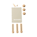 Fender Stratocaster guitar accessory kit in aged white, includes replacement parts and hardware for guitar maintenance and customization.