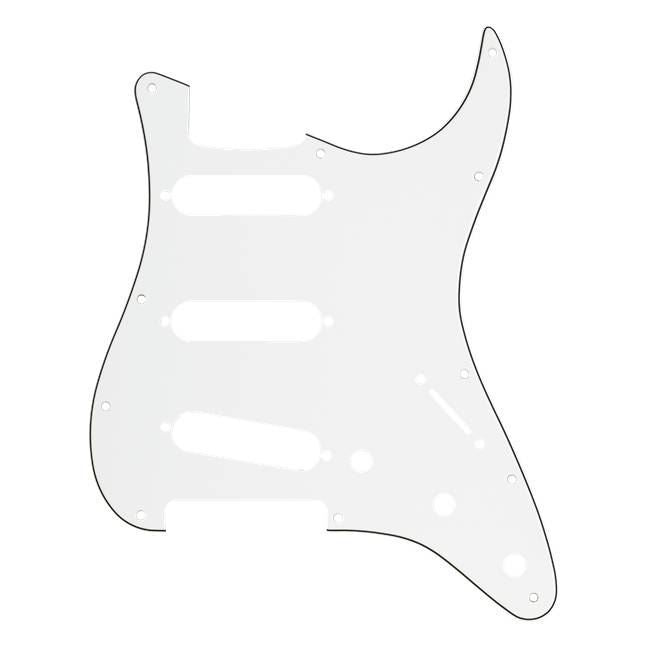 Fender Stratocaster SSS 11-hole parchment 3-ply pickguard with P/B/P color, showing the detailed guitar parts and screw holes.
