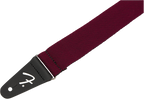 Fender Modern Tweed 2-inch guitar strap in black and red, featuring adjustable leather ends and padded comfort for guitars.