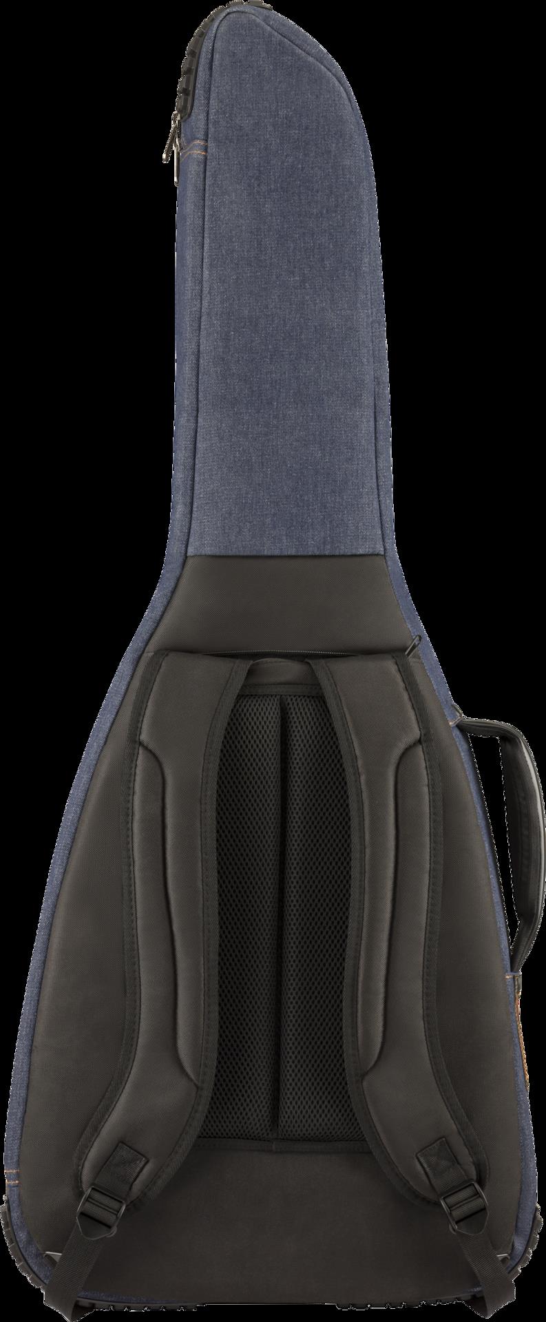 Fender FE920 electric guitar gig bag in gold denim with padded shoulder straps and carrying handles for safe transport.
