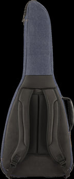 Fender FE920 electric guitar gig bag in gold denim with padded shoulder straps and carrying handles for safe transport.